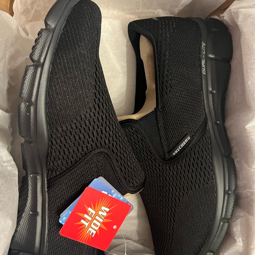 Skechers Men's Black Wide Fit Slip-Ons